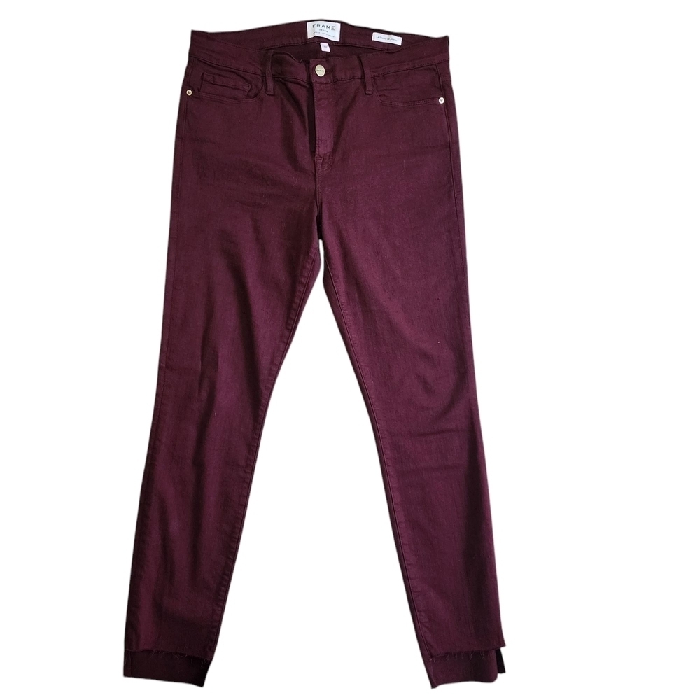 FRAME Raw Edge Hem Burgundy Skinny Jeans - 32